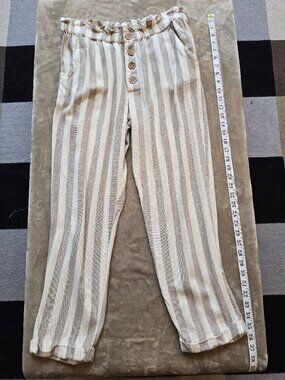 Rip curl  viscose neutral tan and white stripes, Beach pants medium